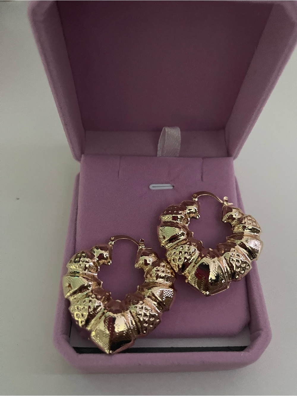 Gold Textured Heart Hoop Earrings — Women Jewelry
